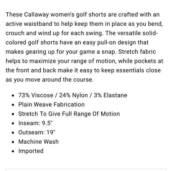 NWT Callaway Women’s Stretch Golf Shorts - Picture 10 of 12